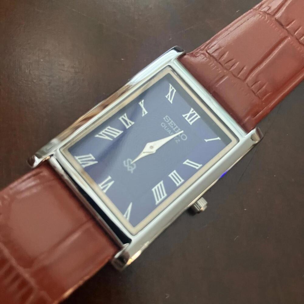 Seiko Blue Dial with Brown Leather Strap 33mm Super Slim Tank Watch